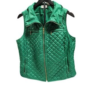Zenergy by Chicos Quilted Emerald Green Zip Up Vest Women Size 12/Chicos Size 2
